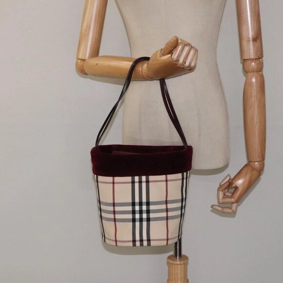 BURBERRY Nova Check Hand Bag Canvas Beige Silver Auth - Picture 1 of 15